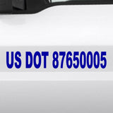 DOT # Sticker with US DOT number installed on truck door that meets USDOT compliance regulations required when transporting.