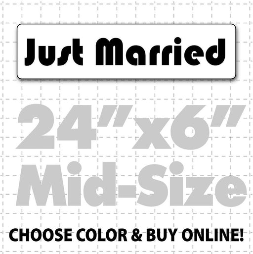 Magnet for wedding car reading Just Married in a fun font for a bride and groom to announce their marriage on vehicle or limo