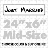 Just married magnet sign for back of car that bride and groom ride in.Car magnets for bridal party transportation at weddings