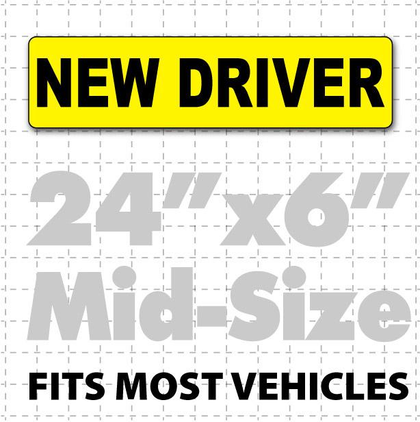 24x6" New Driver Magnetic Sign with black text on yellow for driver instructions or teen drivers use on car learning to drive