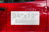 Example of blank white magnetic sign sheet installed on a red steel vehicle door with many sizes available in many colors.